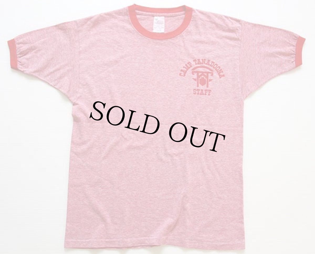 画像2: 70s VELVA SHEEN CAMP TANADOONA STAFF 染み込みプリント リンガーTシャツ 杢レッド L (2)