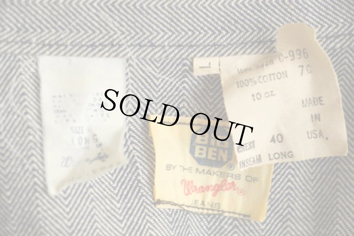 画像3: 70s USA製 BIG BEN by Wranglerラングラー HBT ヘリンボーンツイル オールインワン 40L★つなぎ (3)