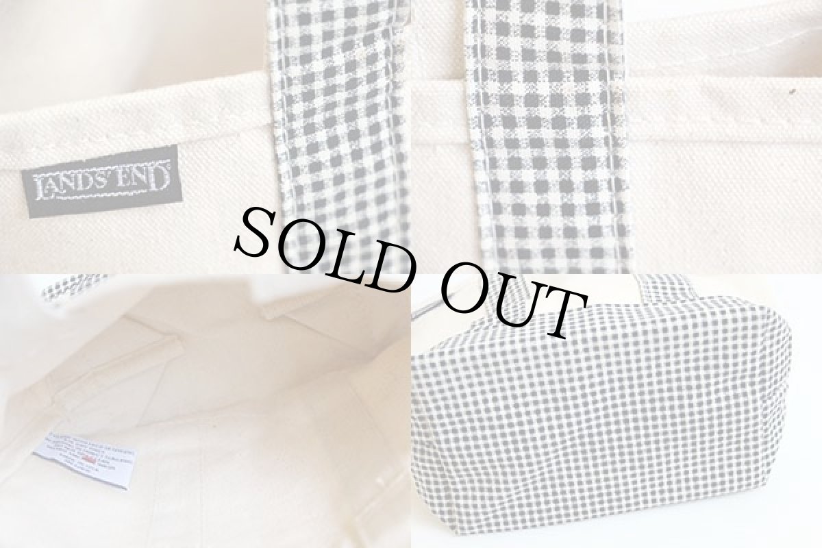 画像3: デッドストック★90s USA製 LANDS'ENDランズエンド キャンバス トートバッグ ナチュラル×ギンガムチェック ミニ (3)