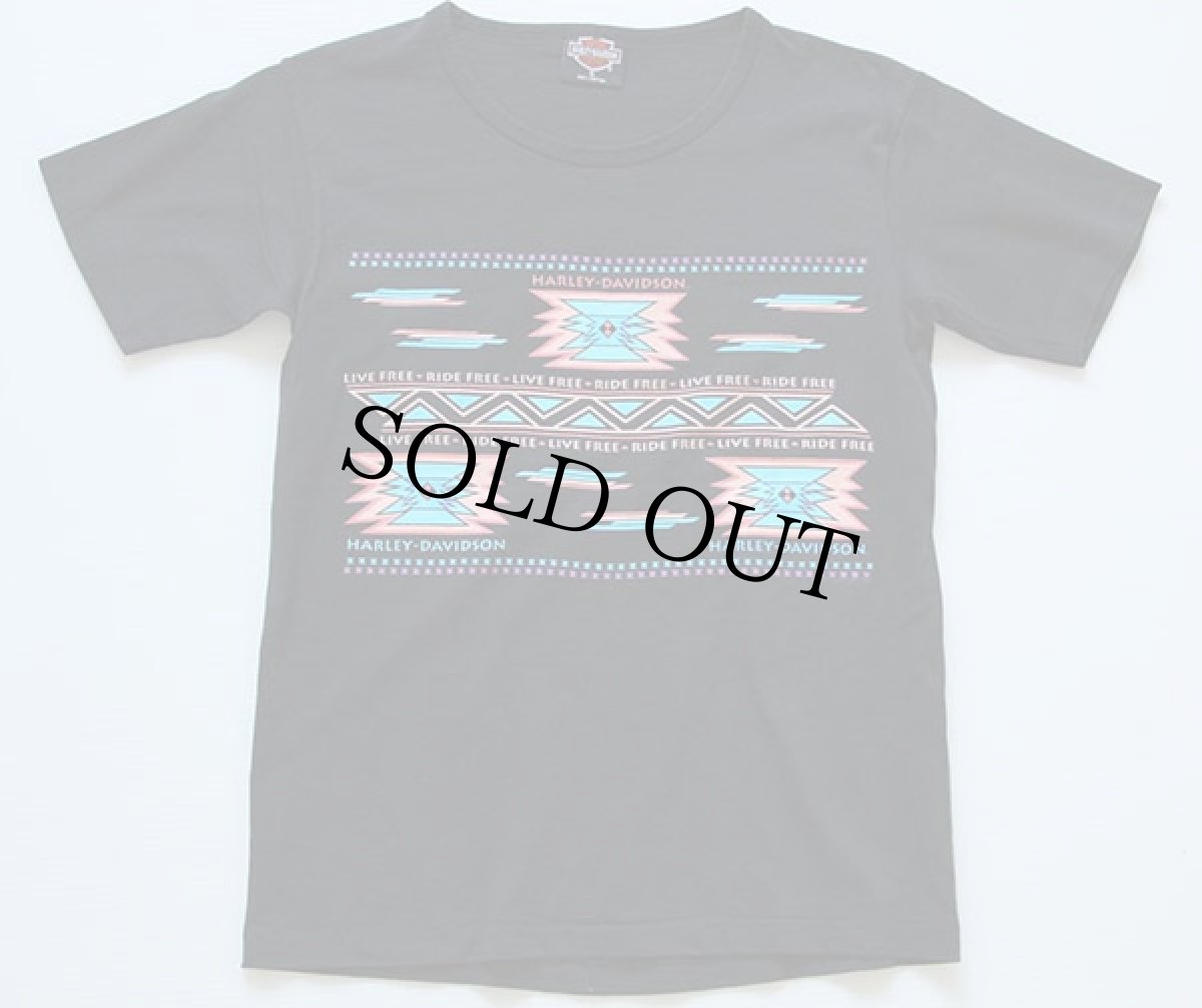 画像2: 90s USA製 HARLEY-DAVIDSONハーレー ダビッドソン ネイティブ柄 Tシャツ 黒 S (2)