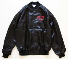 画像2: デッドストック★90s USA製 WESTARK CHEVROLET Racing シボレー ロゴ刺繍 ナイロンジャケット 黒 L (2)