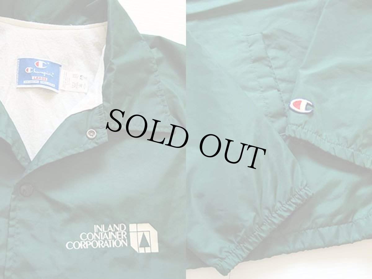画像3: 90s USA製 Championチャンピオン INLAND CONTAINER CORPORATION ナイロン コーチジャケット 緑 L (3)