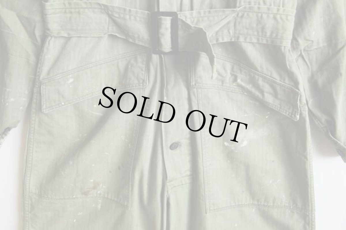 画像4: 40s 米軍 U.S.ARMY M-43 HBT ヘリンボーンツイル オールインワン ペンキ飛び 36R★つなぎ (4)