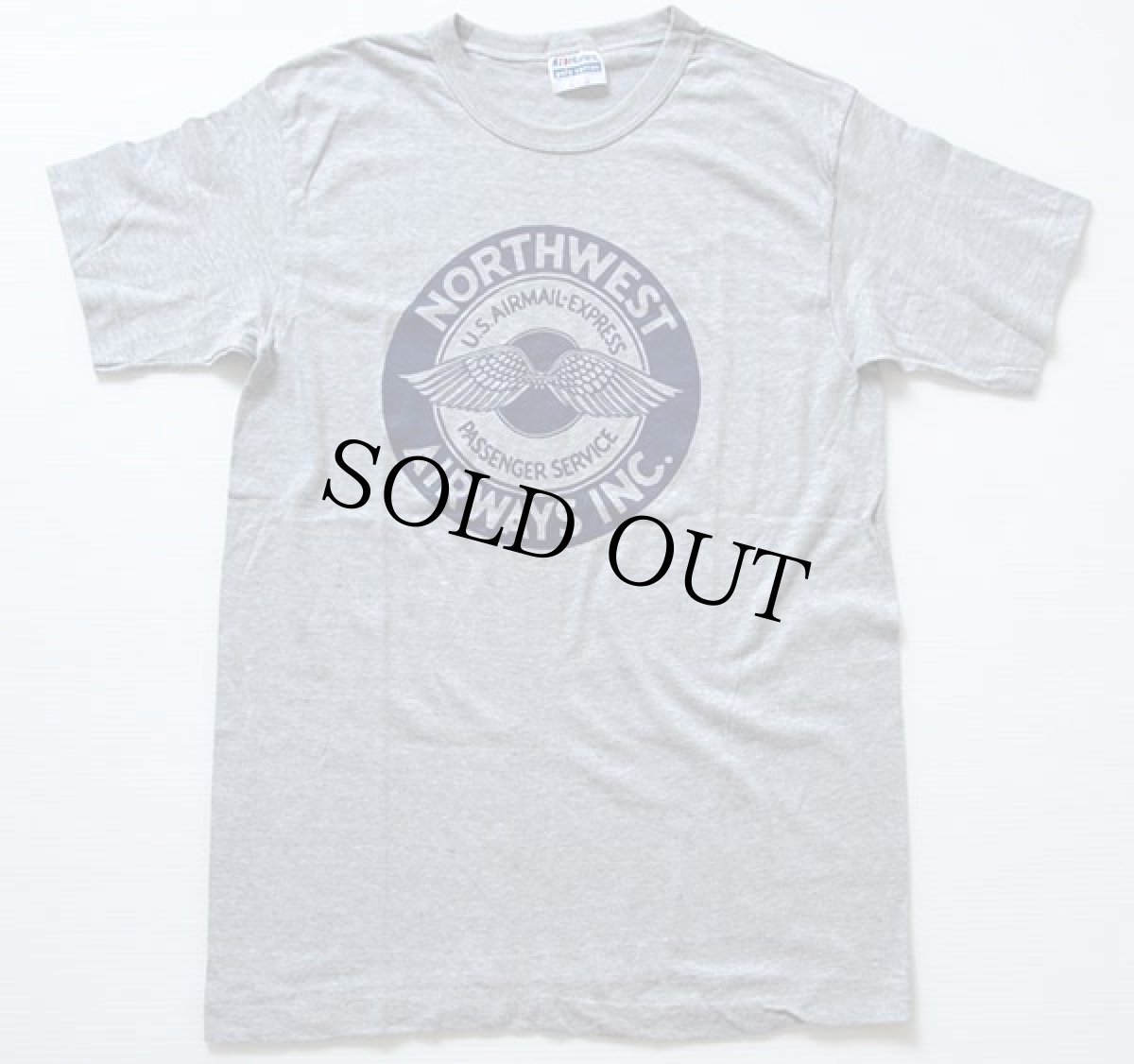 画像2: デッドストック★80s USA製 Hanes NORTHWEST AIRWAYS 染み込みプリント Tシャツ 杢グレー M (2)