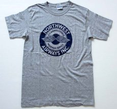 画像2: デッドストック★80s USA製 Hanes NORTHWEST AIRWAYS 染み込みプリント Tシャツ 杢グレー M (2)