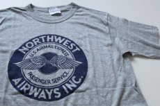 画像1: デッドストック★80s USA製 Hanes NORTHWEST AIRWAYS 染み込みプリント Tシャツ 杢グレー M (1)