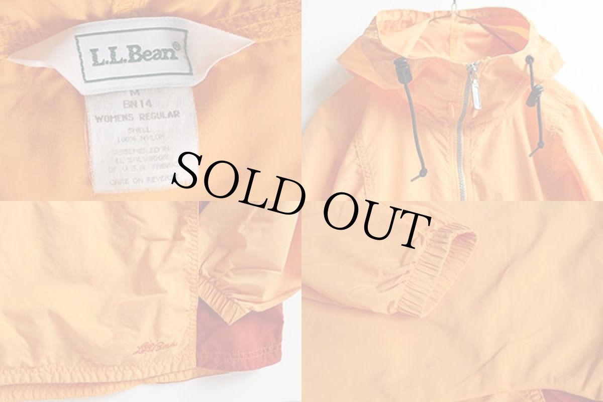 画像3: 90s L.L.Bean ツートン ナイロン アノラックパーカー 薄オレンジ×赤茶 W-M (3)