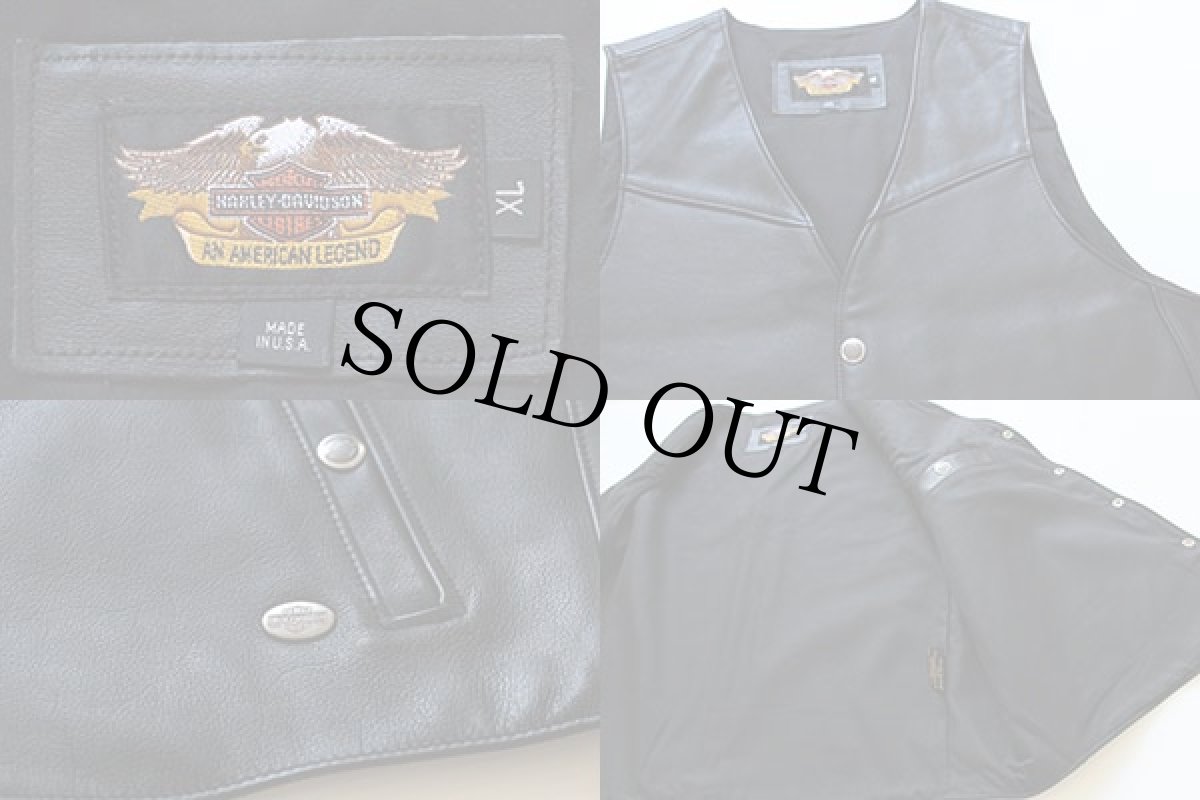 画像3: USA製 HARLEY-DAVIDSONハーレー ダビッドソン レザーベスト 黒 XL (3)