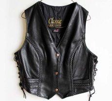 画像1: USA製 Classic LEATHER サイドレースアップ レザーベスト 黒 L (1)