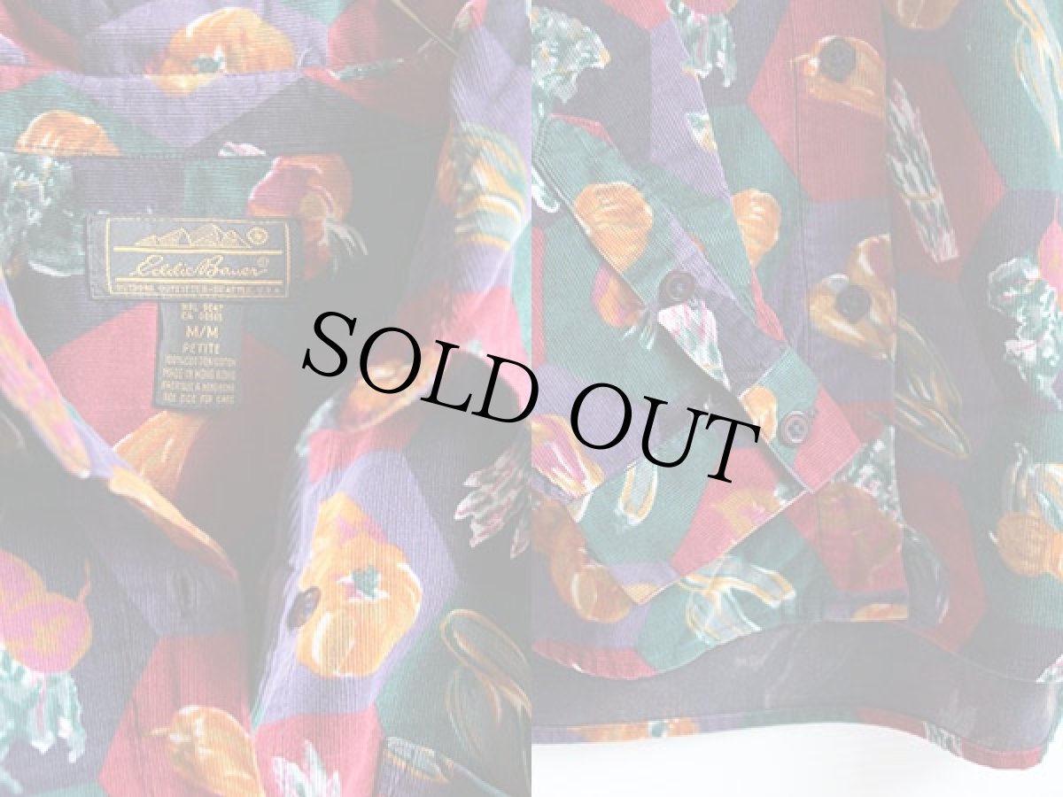 画像3: 80s EddieBauerエディーバウアー 総柄 プリントコーデュロイシャツ M (3)