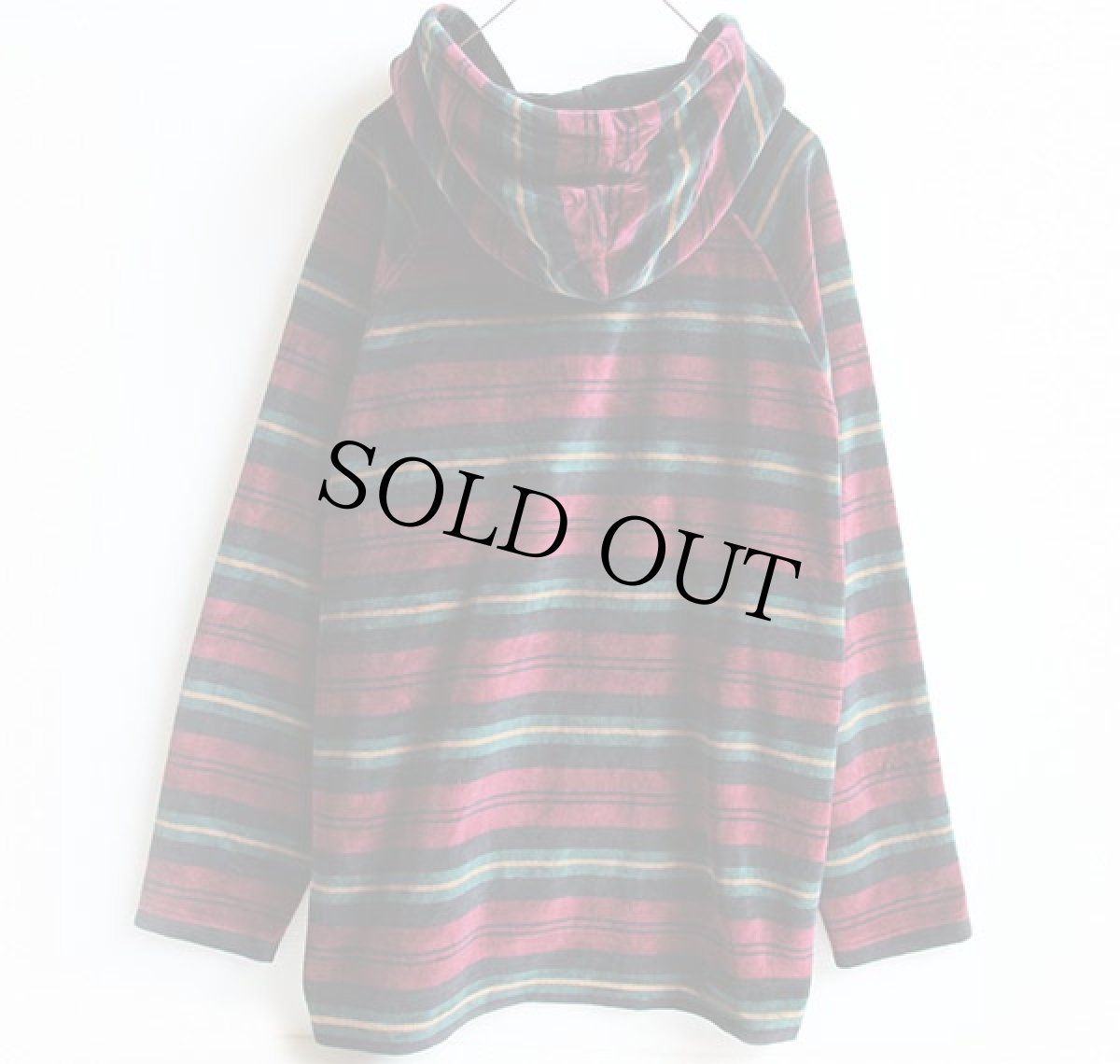 画像2: 90s JONES NEW YORK ランダムボーダー ハーフジップ ベロアパーカー S (2)