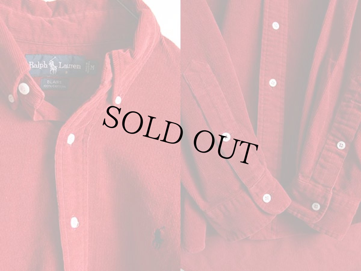 画像3: ラルフローレン ワンポイント ボタンダウン コーデュロイシャツ 赤 M (3)