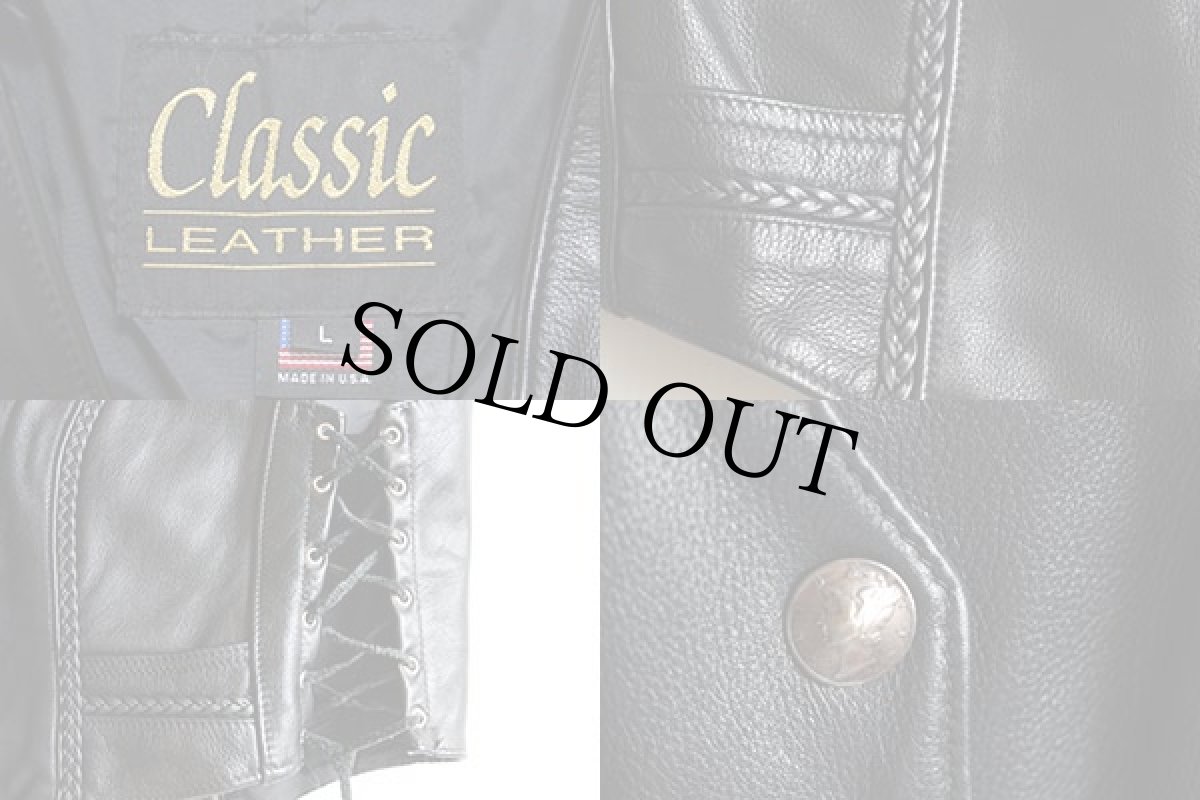 画像3: USA製 Classic LEATHER サイドレースアップ レザーベスト 黒 L (3)