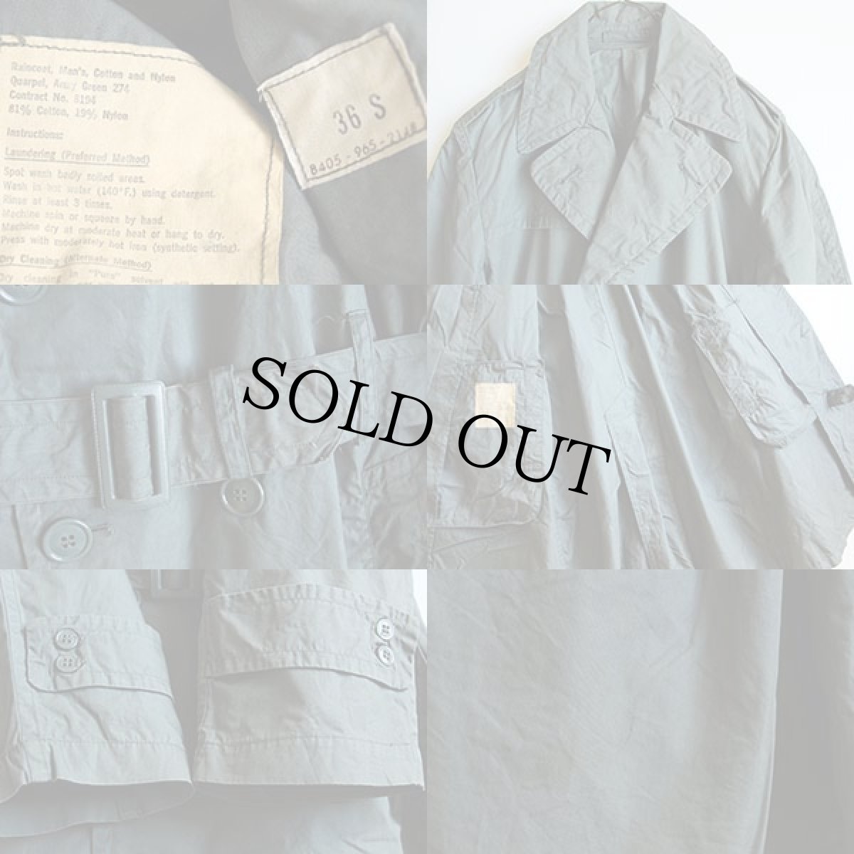 画像3: 60s 米軍 ARMY トレンチコート グリーン 36S★レインコート (3)