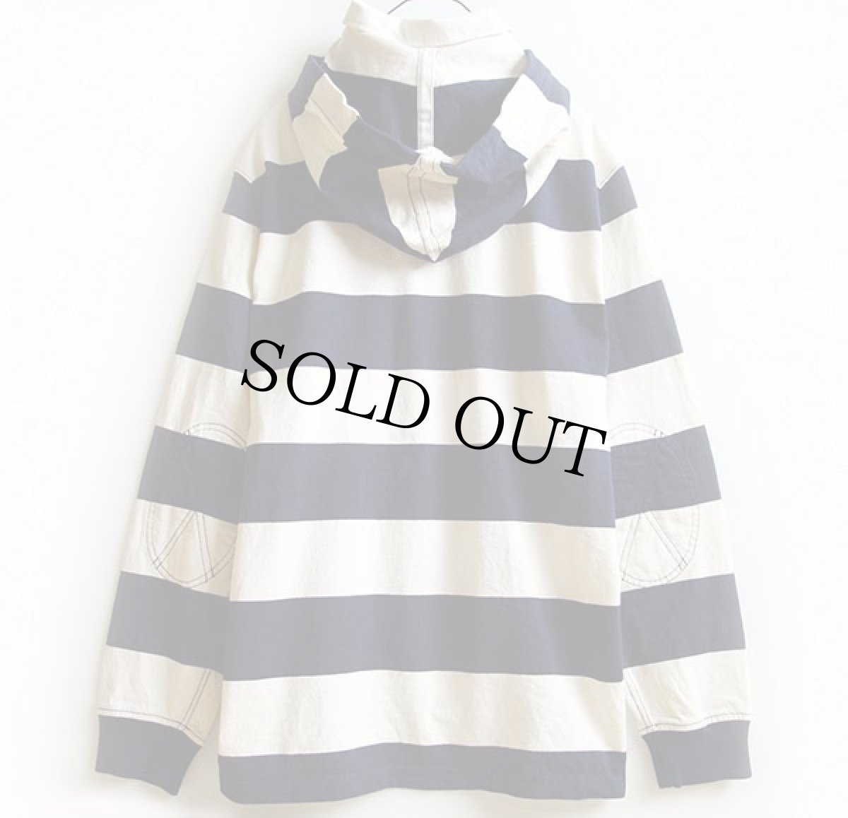 画像2: ポロ ラルフローレン 太ボーダー フード付き ラガーシャツ 紺×オフホワイト M (2)