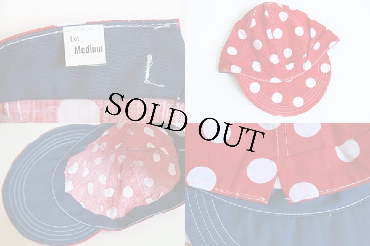 画像4: デッドストック★ビンテージ UNKNOWN ドット柄 コットン キャップ 赤×白 キッズM (4)