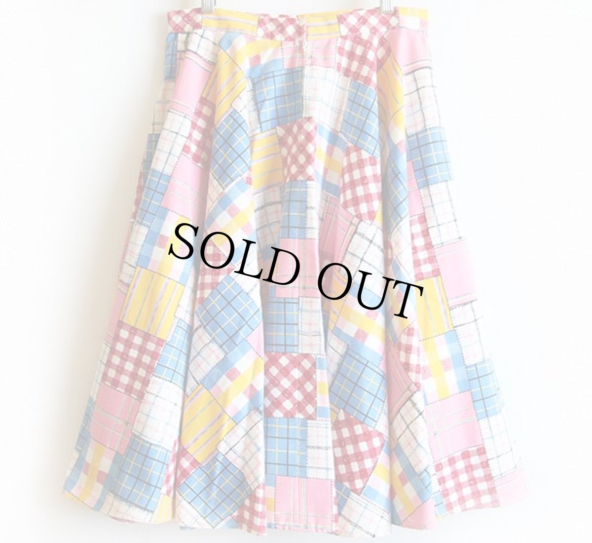 画像2: 70s ハンドメイド チェック パッチワーク柄 フレアスカート (2)