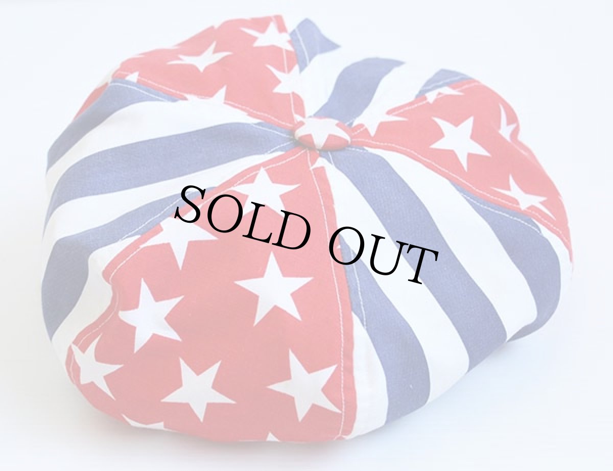 画像2: 70s ハンドメイド 星条旗柄 ビッグアップル コットン キャスケット (2)