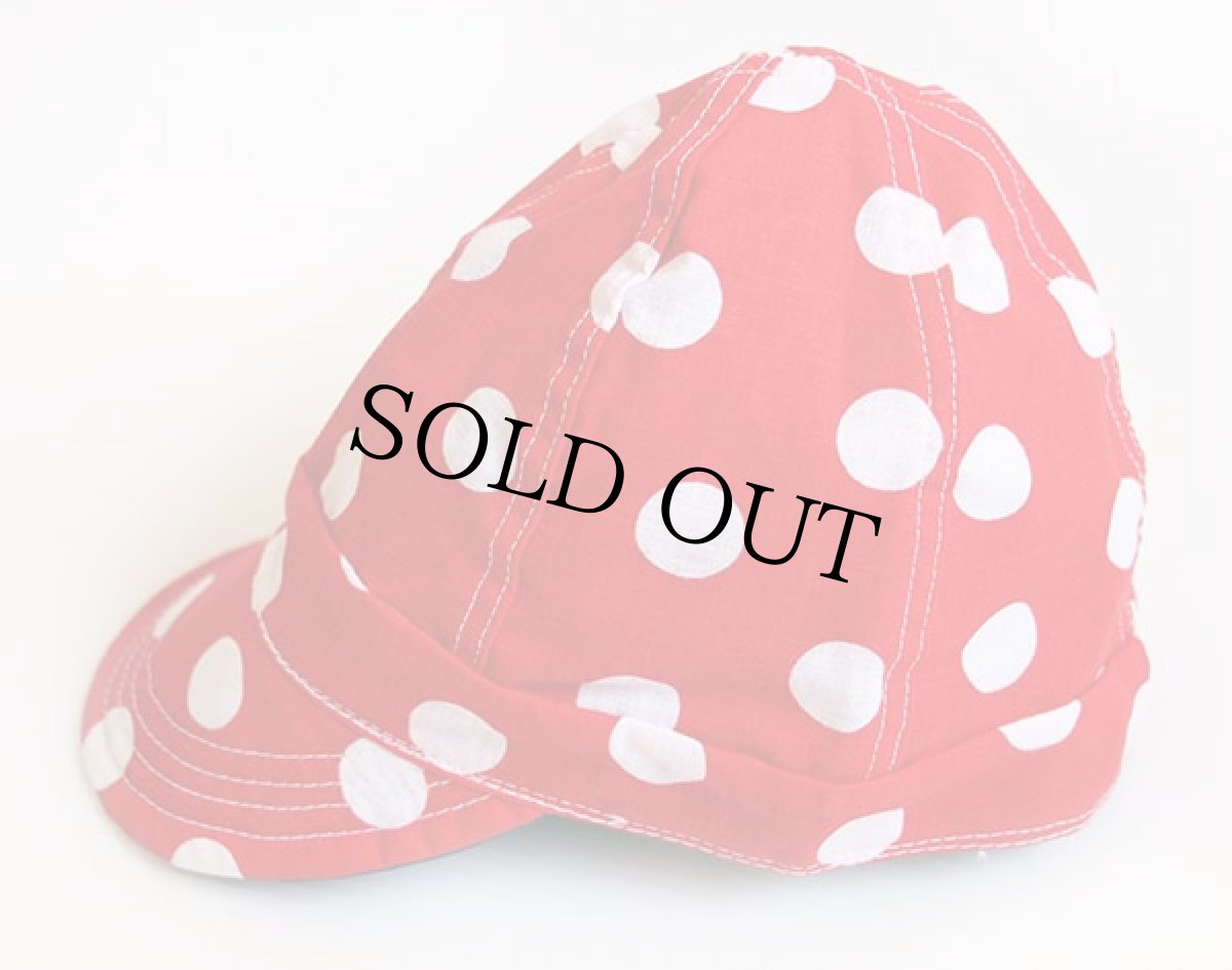 画像2: デッドストック★ビンテージ UNKNOWN ドット柄 コットン キャップ 赤×白 キッズM (2)