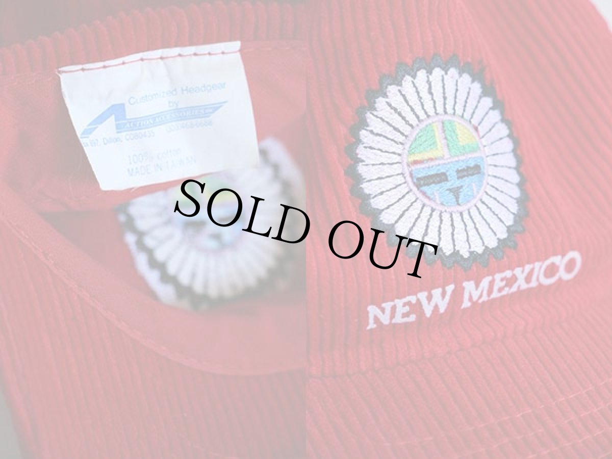 画像3: 90s NEW MEXICO サンフェイス 刺繍 太畝 コーデュロイキャップ 赤 (3)