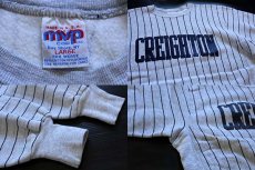 画像3: 90s USA製 MVP CREIGHTON ストライプ リバースウィーブ スウェット 杢グレー×紺 L (3)