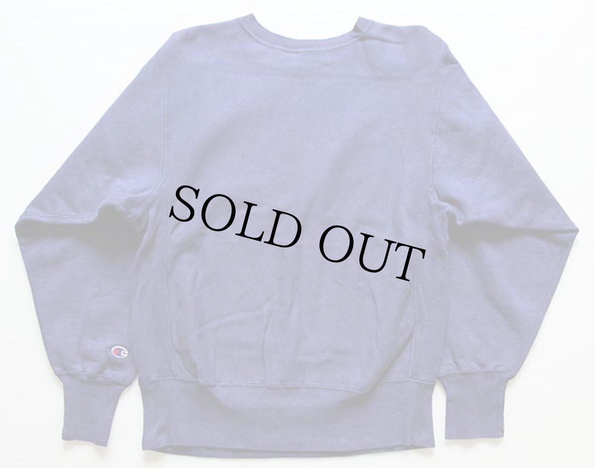 画像2: 90s USA製 Championチャンピオン ワンポイント スクリプト ロゴ刺繍 リバースウィーブ スウェット 青紫 M (2)