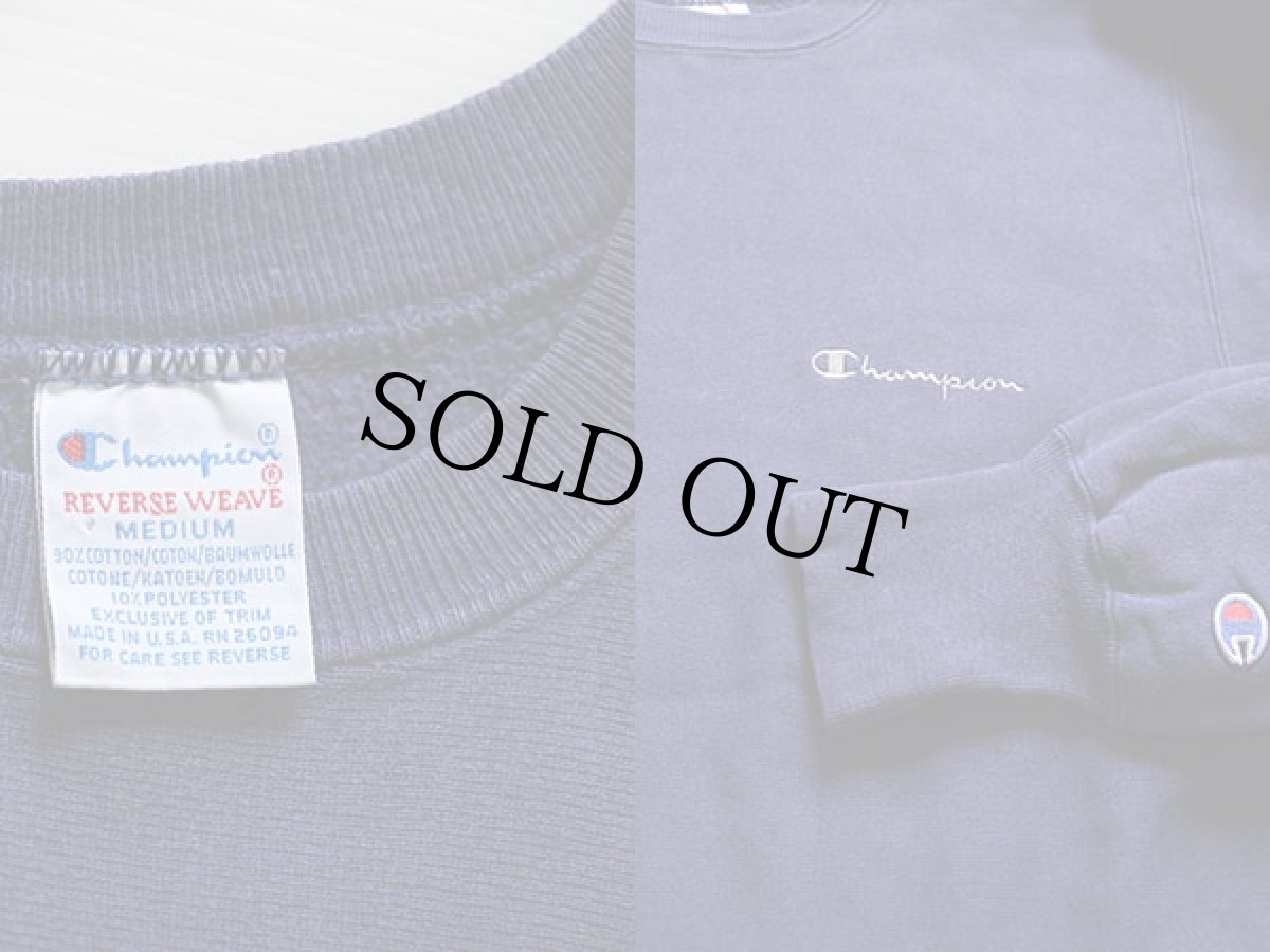 画像3: 90s USA製 Championチャンピオン ワンポイント スクリプト ロゴ刺繍 リバースウィーブ スウェット 青紫 M (3)