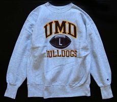 画像1: 90s USA製 Championチャンピオン UMD BULLDOGS 三段中抜き リバースウィーブ スウェット 杢グレー L (1)