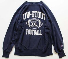 画像1: 90s USA製 Championチャンピオン UW-STOUT FOOTBALL リバースウィーブ スウェット 紺 XL (1)