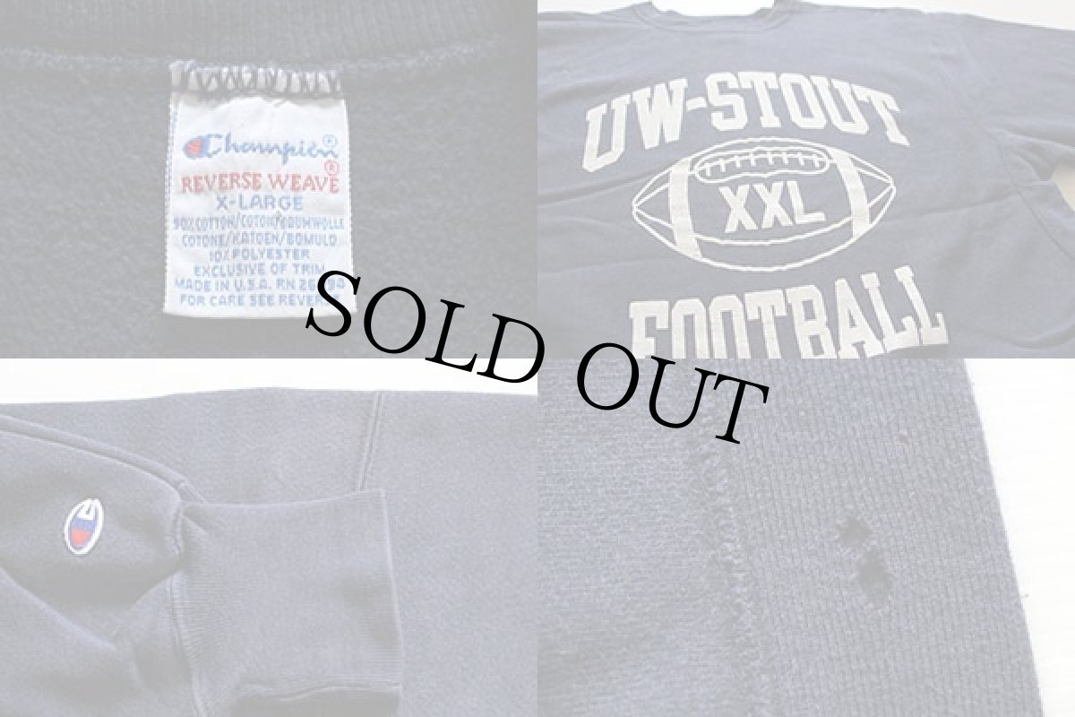 画像3: 90s USA製 Championチャンピオン UW-STOUT FOOTBALL リバースウィーブ スウェット 紺 XL (3)