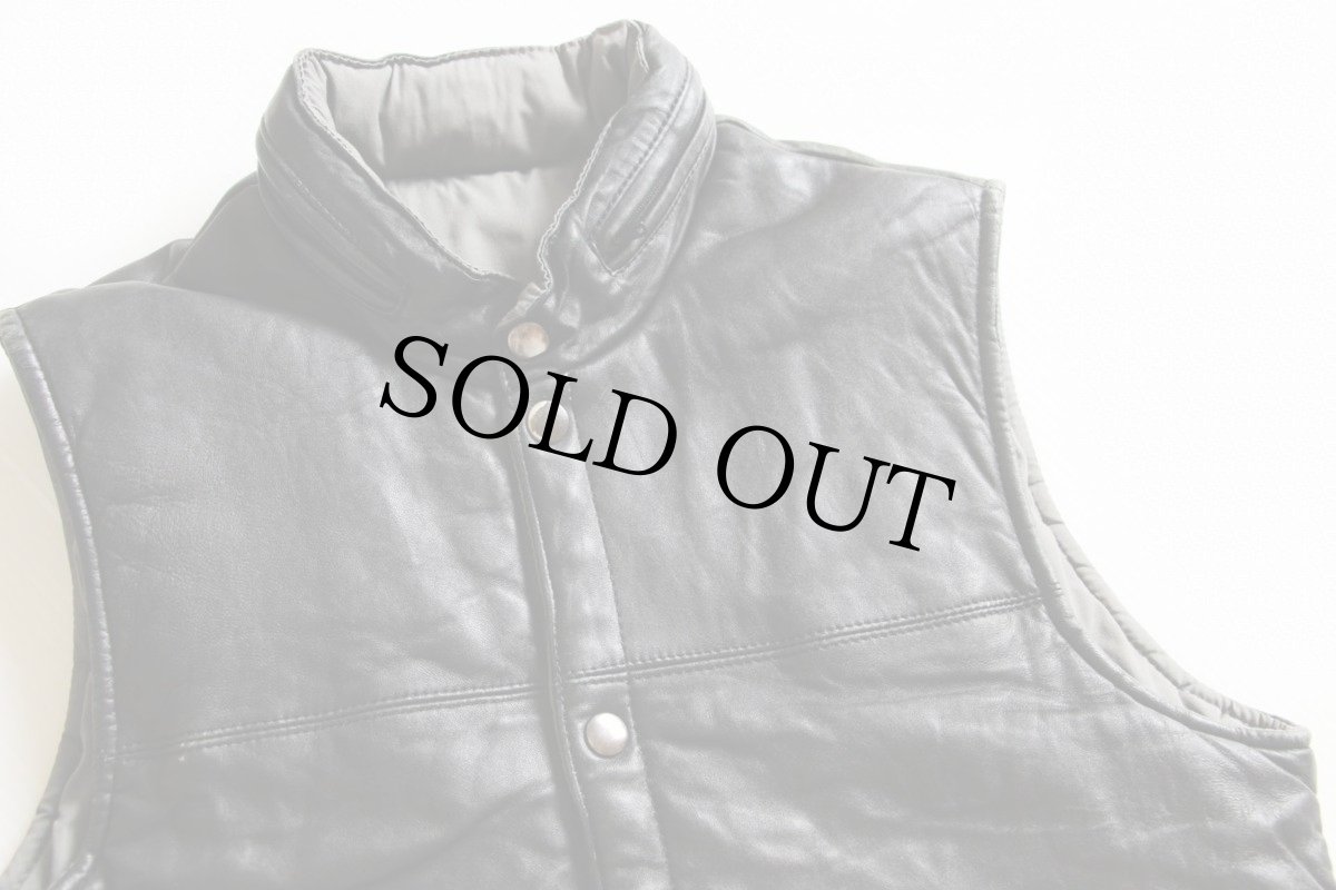 画像3: 80s UNKNOWN リバーシブル 中綿入り レザーベスト 黒×グレー (3)