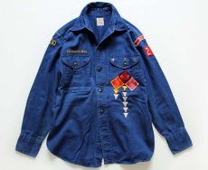 画像1: 50s CUB SCOUTS BSA ボーイスカウト マチ付き ピンズ&パッチ付き コットンシャツ 青 キッズ (1)