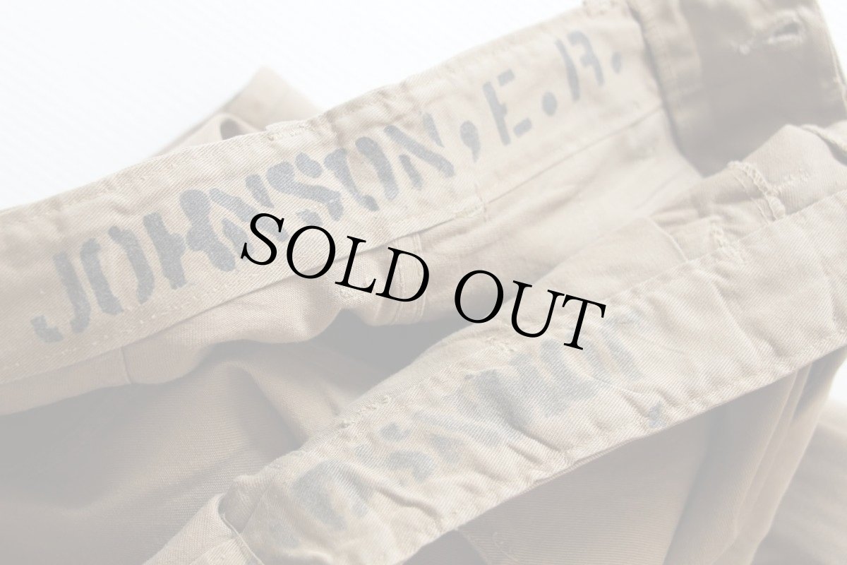 画像3: 40s 米軍 USMC メタルボタン ダブルステッチ コットン チノパン カーキ w34 (3)