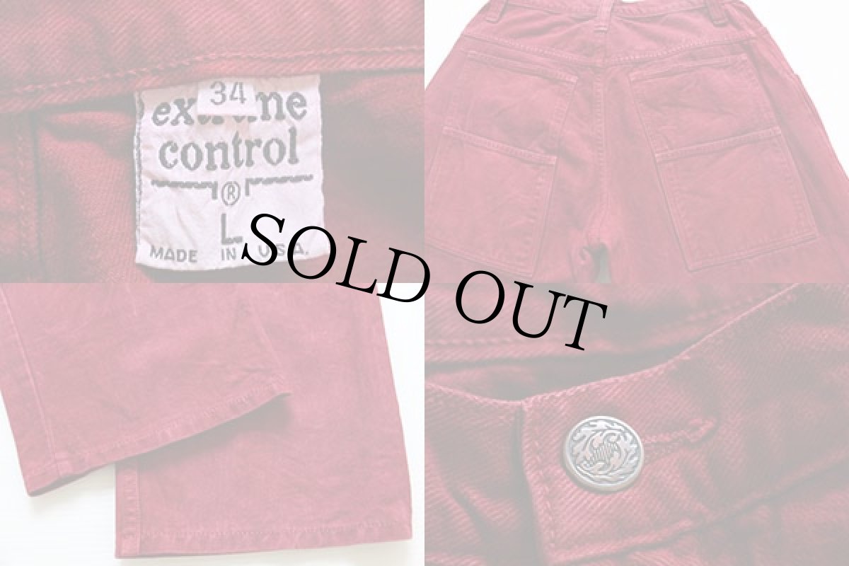 画像3: 90s USA製 extreme control カラーデニムパンツ 後染め 赤 L★バギーパンツ (3)