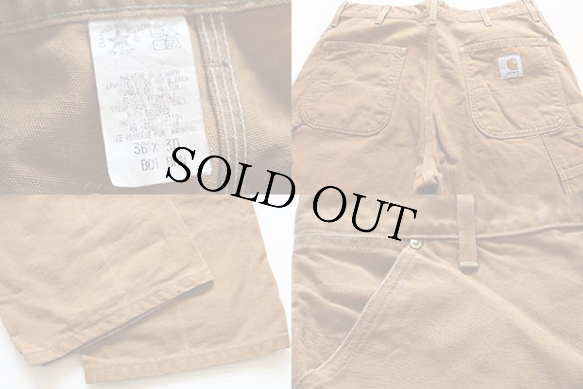 画像3: 80s USA製 carharttカーハート ダック地 ダブルニー ペインターパンツ 茶 w36 L30 (3)