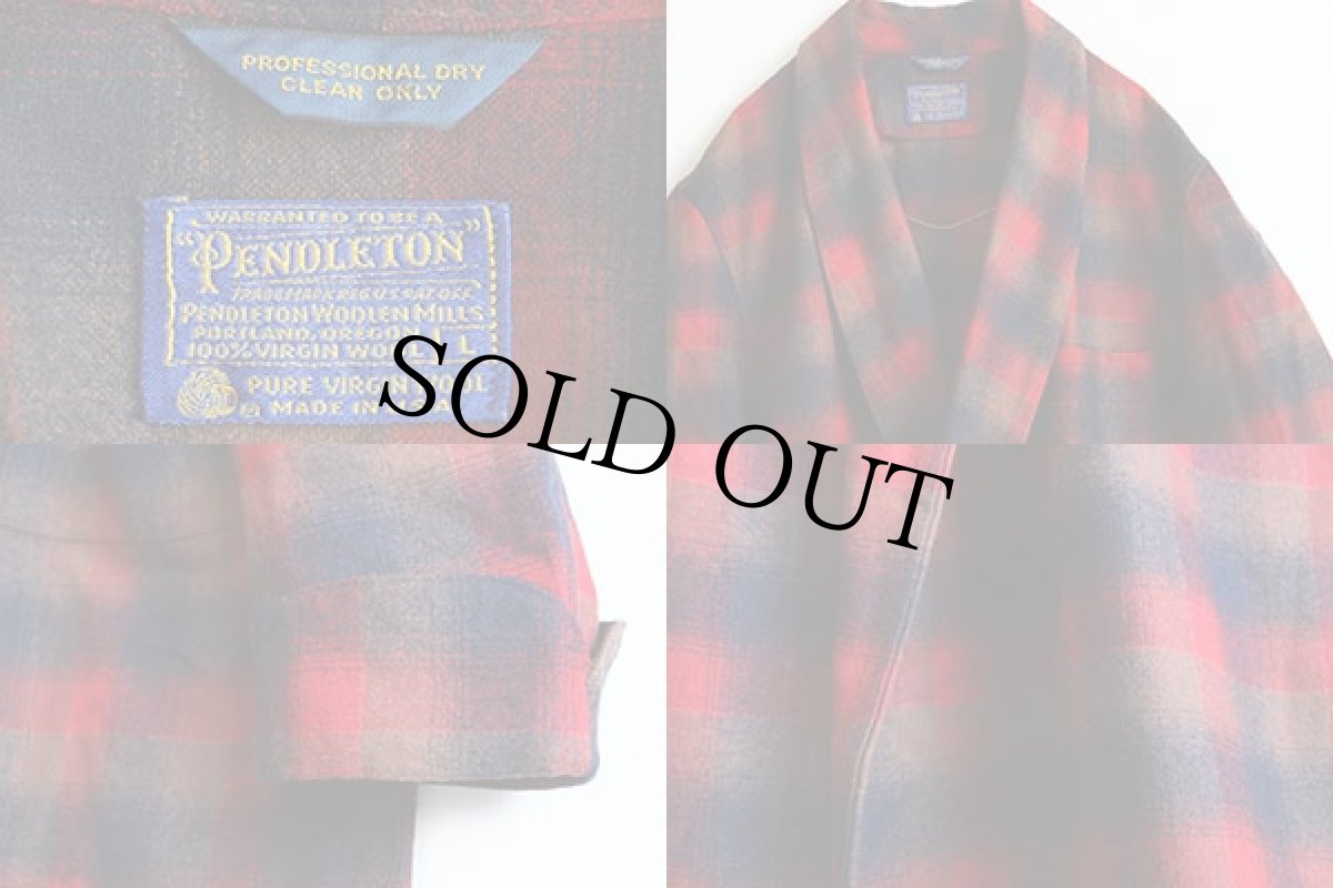 画像3: 70s USA製 PENDLETONペンドルトン オンブレチェック ウールガウン L (3)