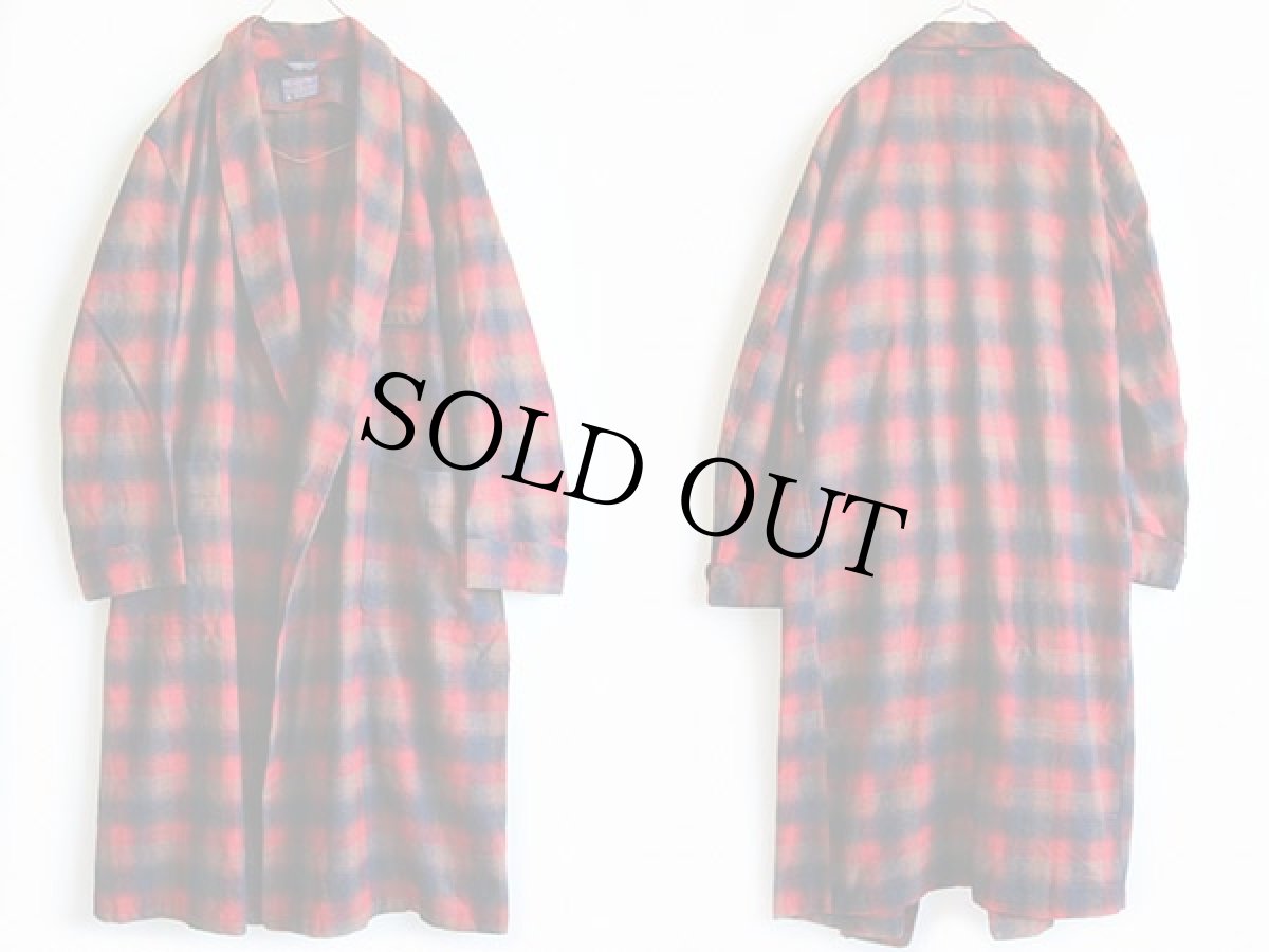 画像2: 70s USA製 PENDLETONペンドルトン オンブレチェック ウールガウン L (2)