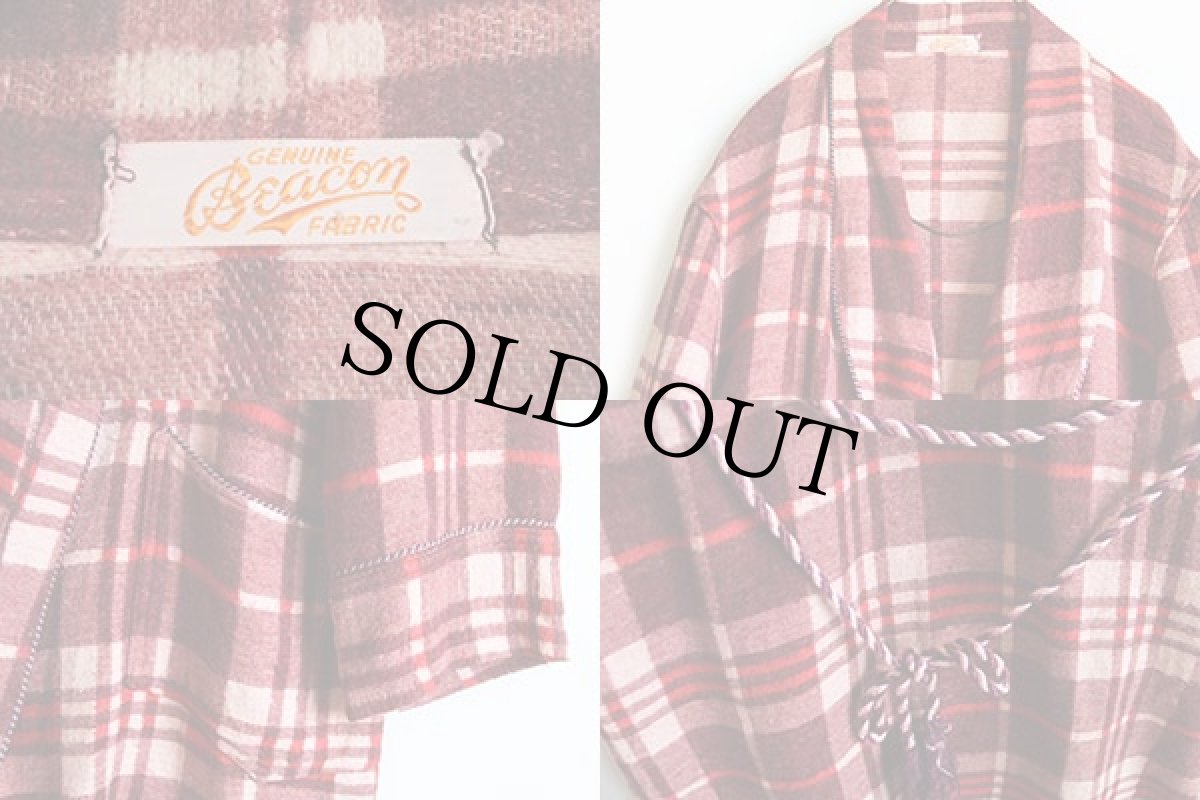 画像3: 40s Beaconビーコン チェック ショールカラー ブランケット ガウン (3)