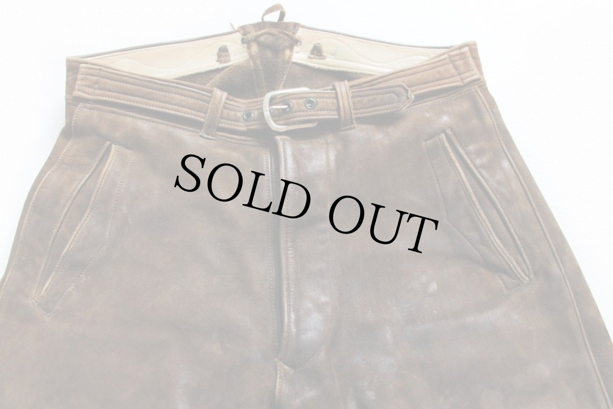 画像3: ビンテージ UNKNOWN ヌバックレザー ジョッパーズパンツ 茶 (3)