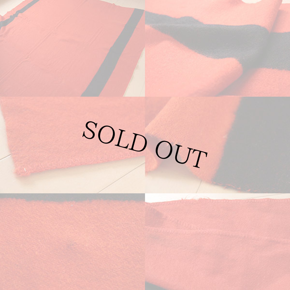 画像3: ビンテージ UNKNOWN ボーダー ウール ブランケット 赤×黒 (3)