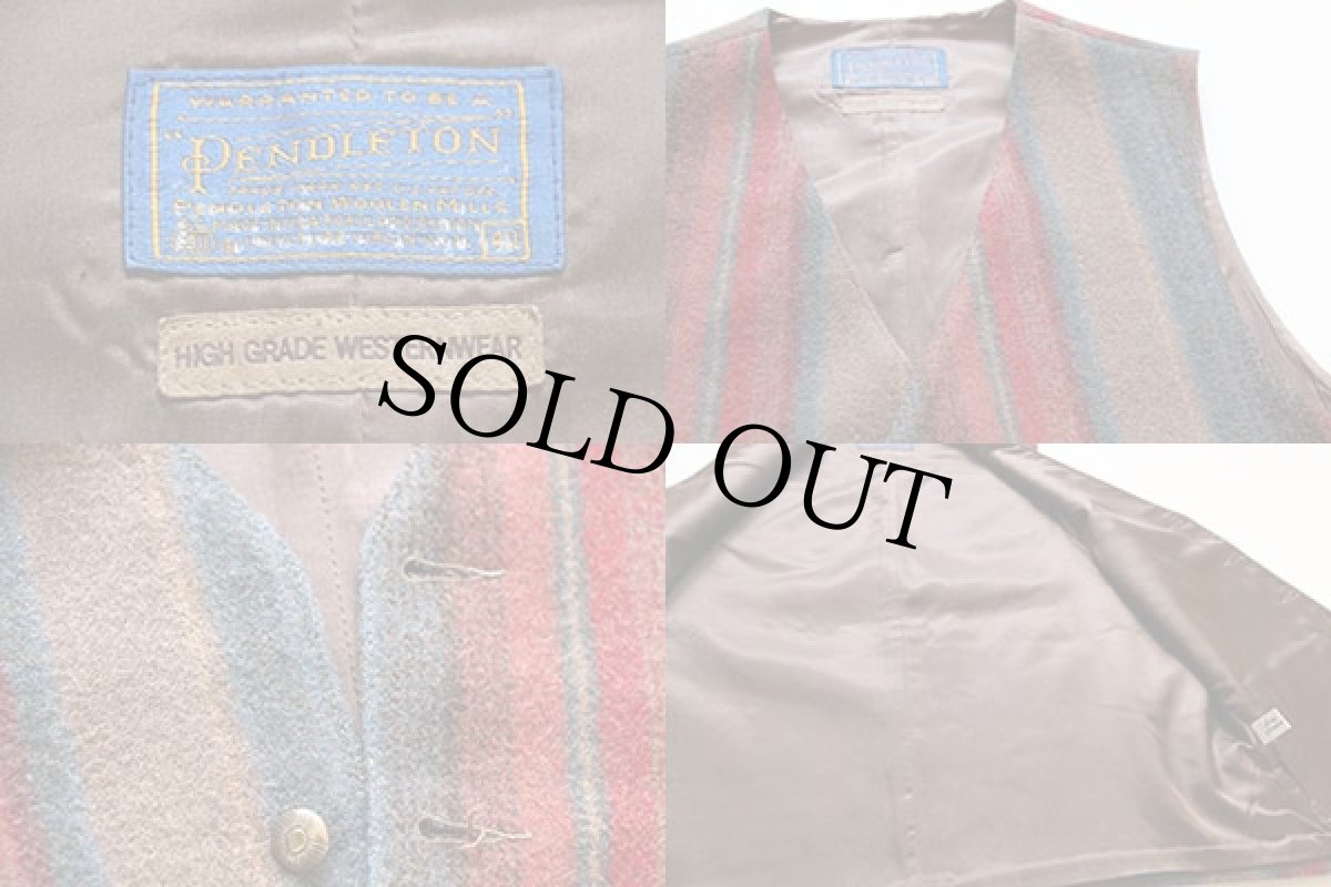 画像3: 80s PENDLETONペンドルトン マルチストライプ ウール ラグベスト 40 (3)