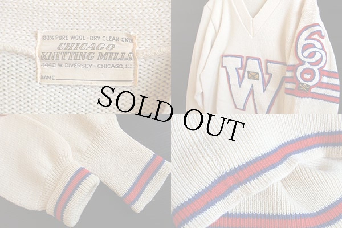 画像3: 60s CHICAGO KNITTING MILLS パッチ付き ウールニット レタードセーター クリーム (3)