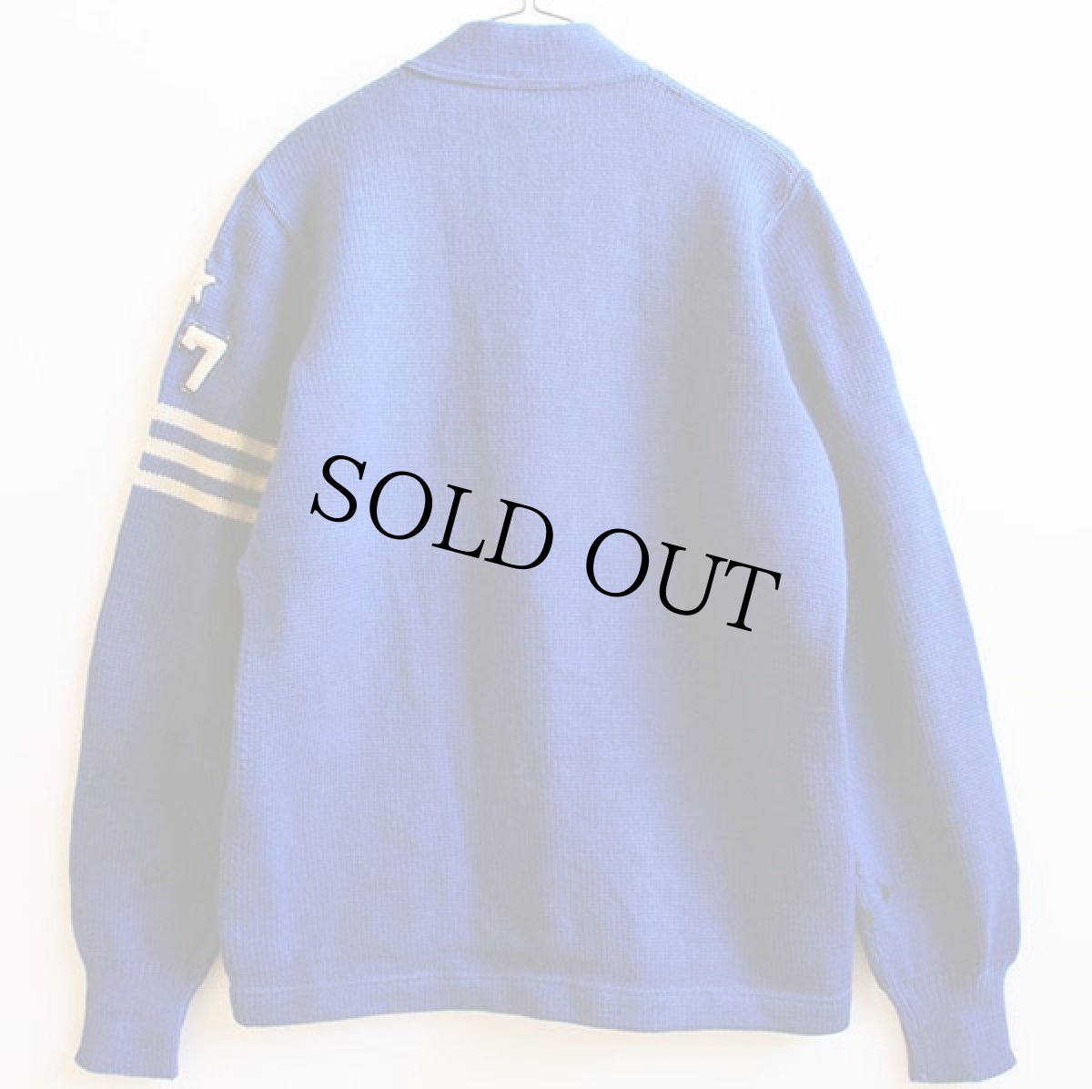 画像2: 40s NELSON ウールニット レタードカーディガン 青 (2)