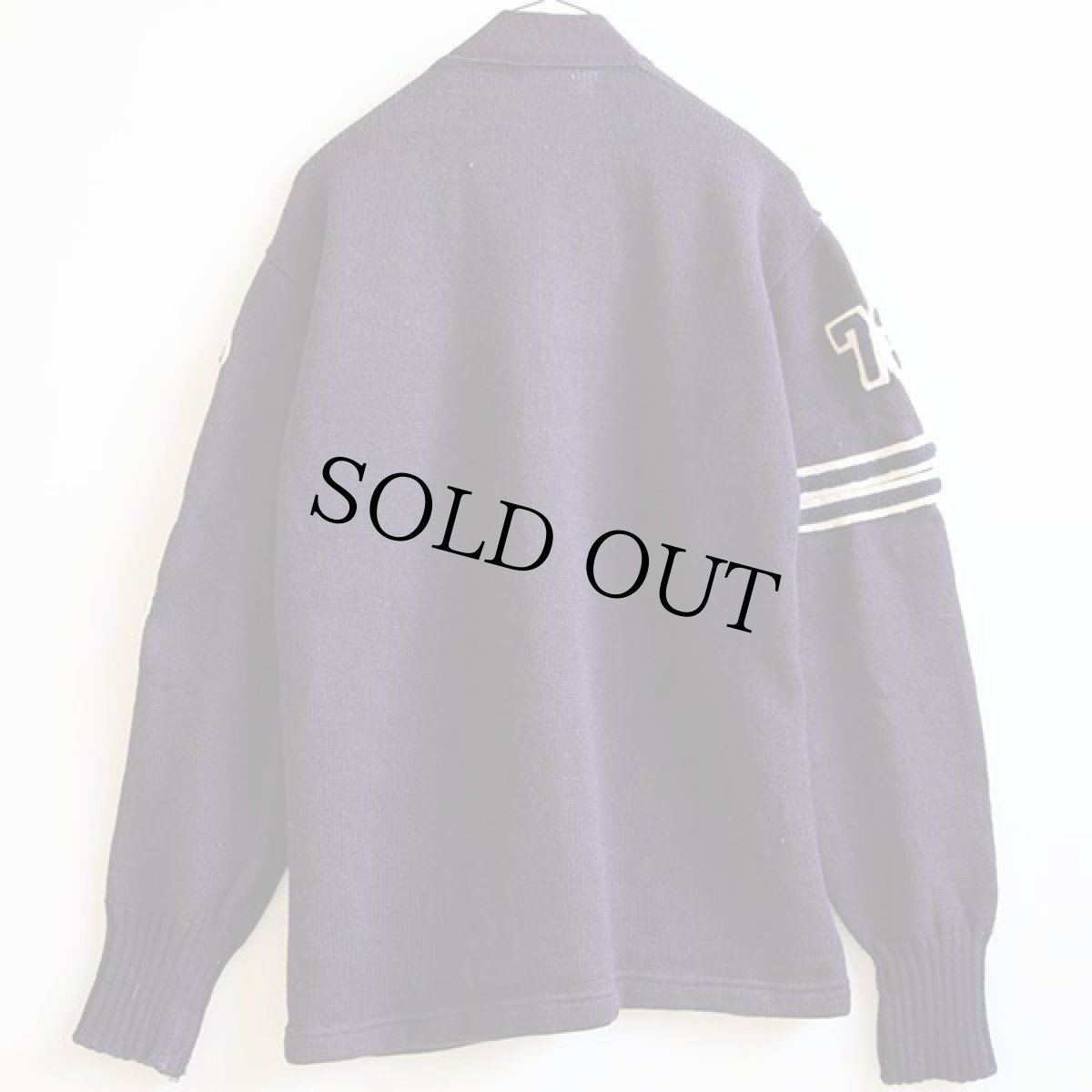 画像2: 60s IMPERIAL ウールニット レタードカーディガン ナス紺 42 (2)