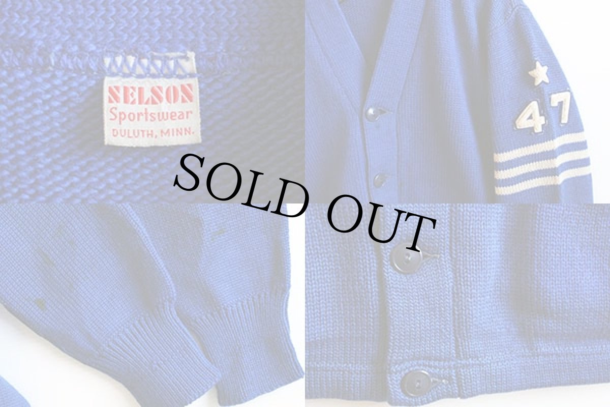 画像3: 40s NELSON ウールニット レタードカーディガン 青 (3)