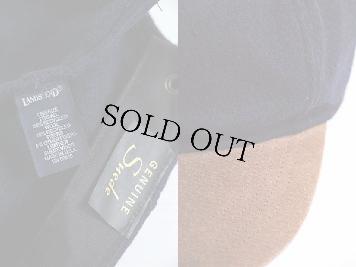 画像3: 90s USA製 LANDS'ENDランズエンド ウール×レザー キャップ 紺×茶 (3)