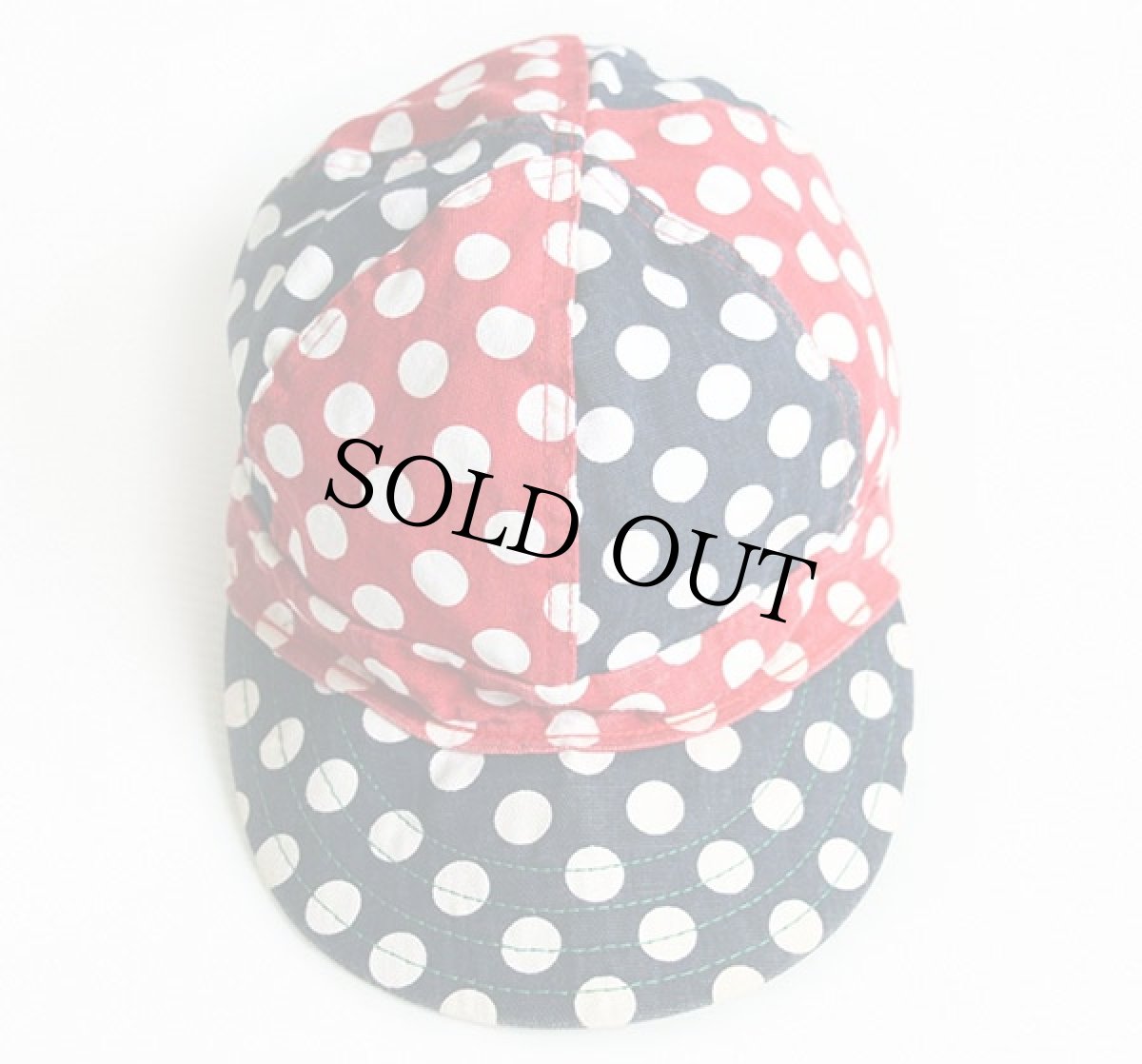 画像2: 70s USA製 KROMER ドット柄 パネル切り替え コットン ワークキャップ 赤×紺×白 7 1/4 (2)