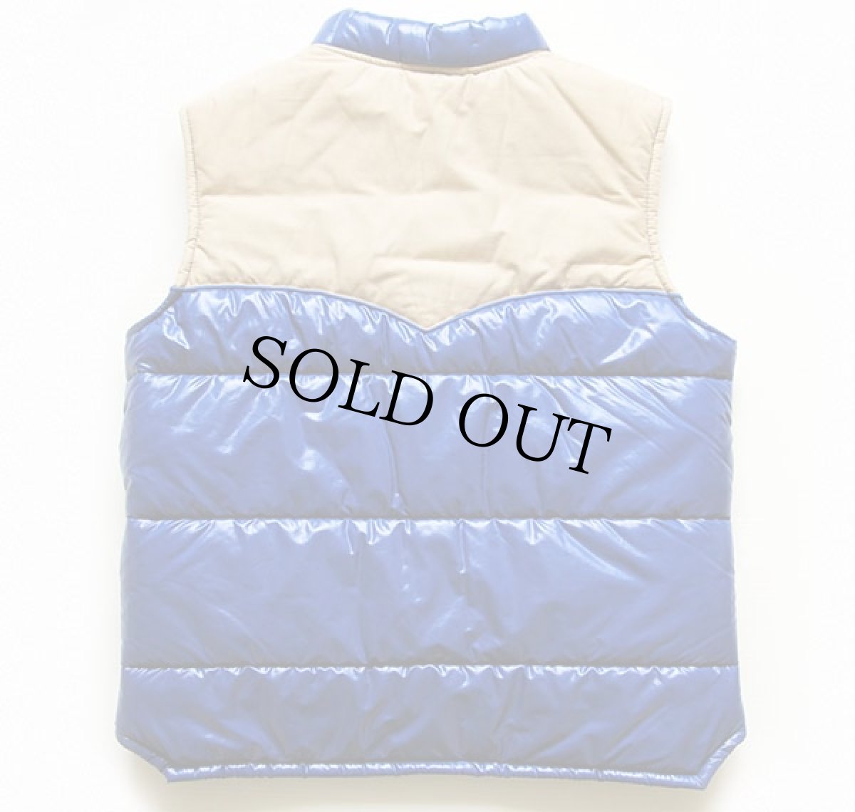 画像2: 70s Swingster MERCURY OUTBOARDS パッチ付き ツートン ヨーク切り替え 中綿入り レーシングベスト 青×ベージュ M (2)