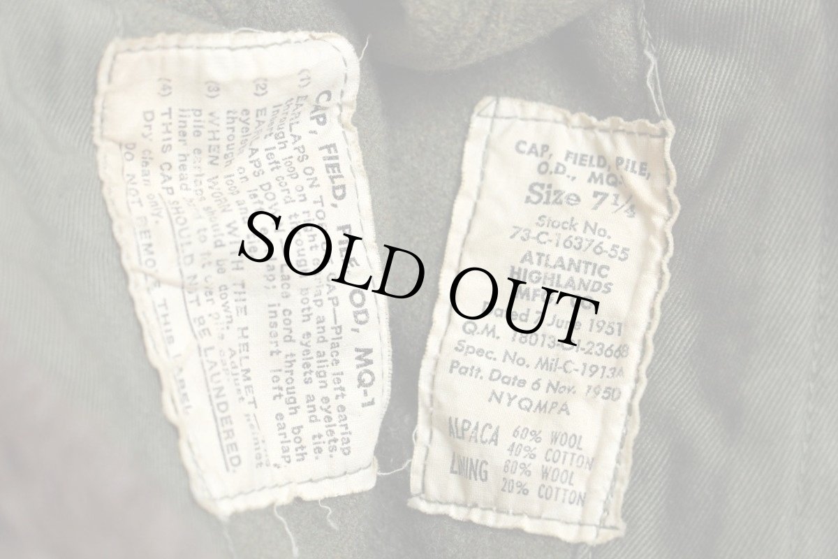 画像4: 50s 米軍 U.S.ARMY MQ-1 M-51 アルパカ パイルキャップ オリーブドラブ 7 1/4 (4)