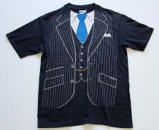 画像1: 80s USA製 Hanes スーツ 騙し絵 コットンTシャツ 炭黒 L (1)